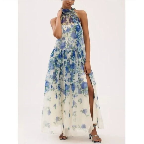 Anthropologie Dresses & Skirts - Anthropologie BHLDN Kendall High-Neck Scarf Floral Organza Maxi Dress size S